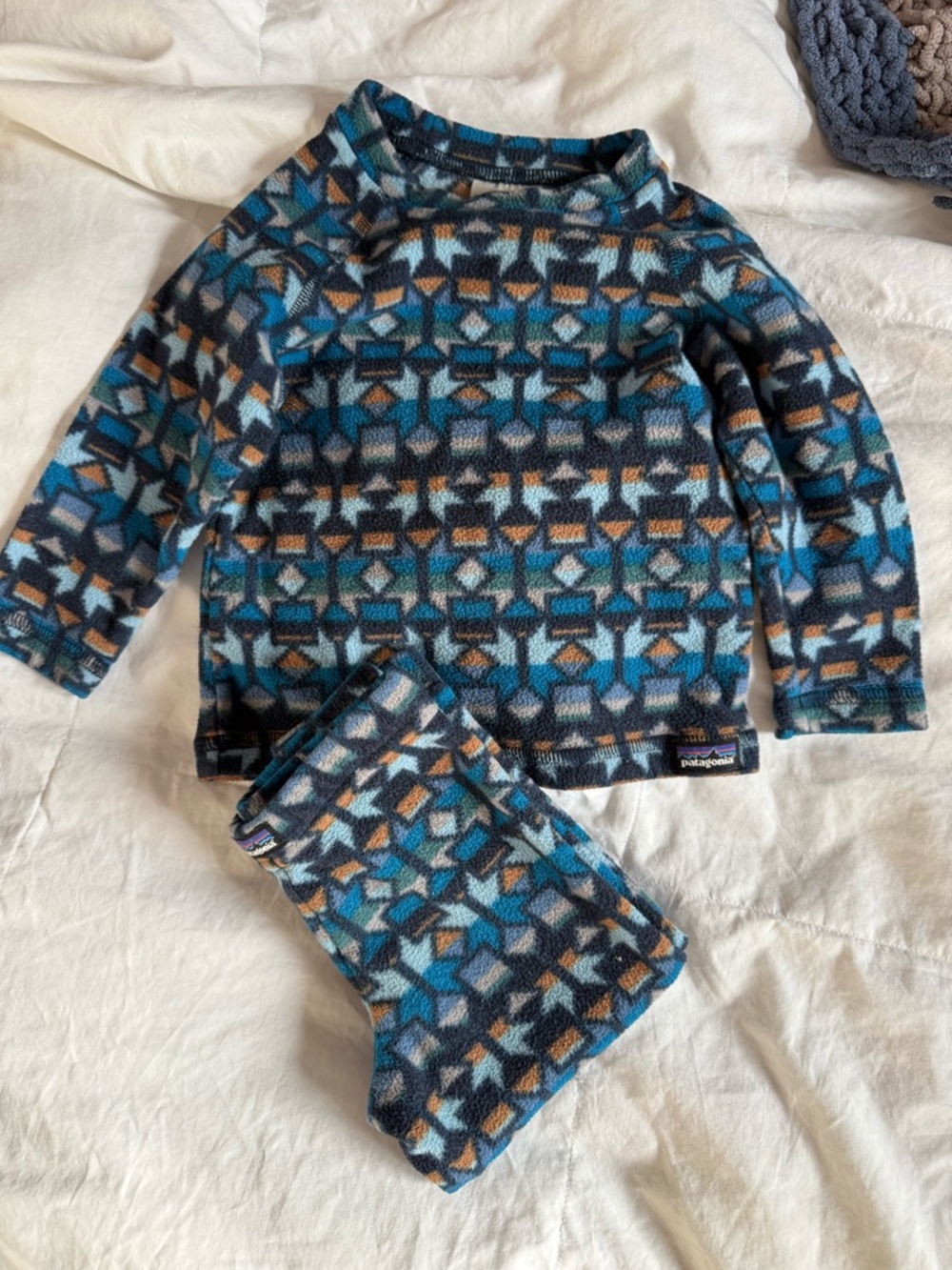 Patagonia Baby Blue Geometric Fleece Set